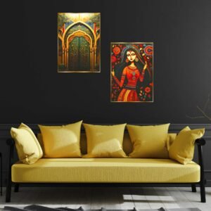Set of Two Wall Paintings for Wall Dacoration Golden Framed Wall Paintings for Living Room & Bedroom Wall Art for Home Decoration & Office Wall Dรฉcor (14x11 inch CH-GD2-16)